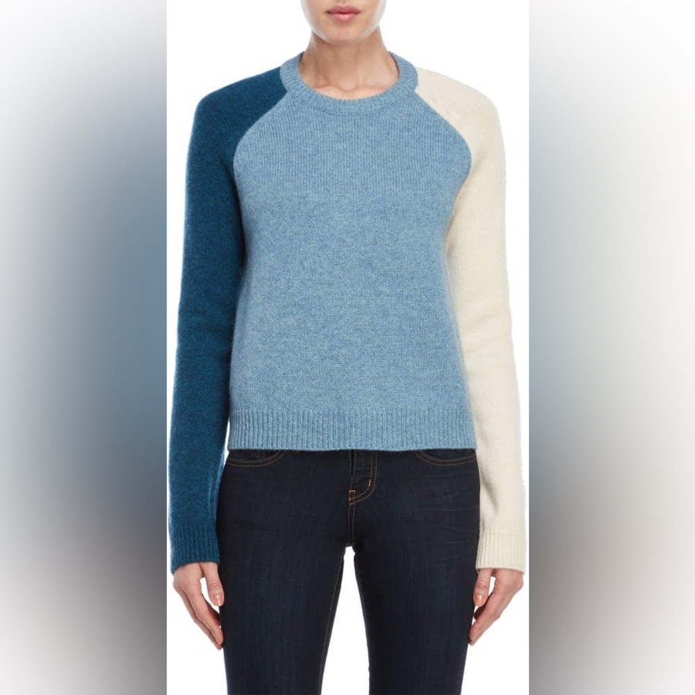 Derek Lam 10 Crosby Blue and Cream Colorblock Crew Neck Sweater Size XS Wool